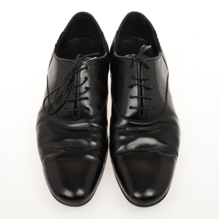 Pre Owned Louis Vuitton Black Glazed Leather Dress Lace Up Shoes Size 40.5