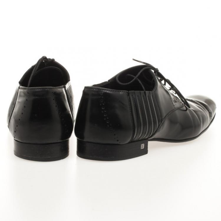 Pre Owned Louis Vuitton Black Glazed Leather Dress Lace Up Shoes Size 40.5