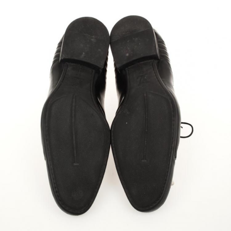 Pre Owned Louis Vuitton Black Glazed Leather Dress Lace Up Shoes Size 40.5