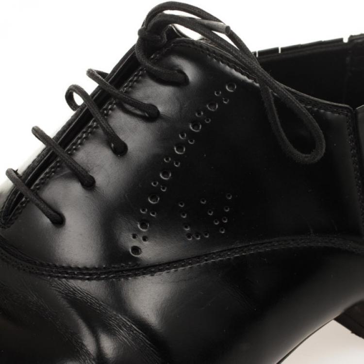 Pre Owned Louis Vuitton Black Glazed Leather Dress Lace Up Shoes Size 40.5