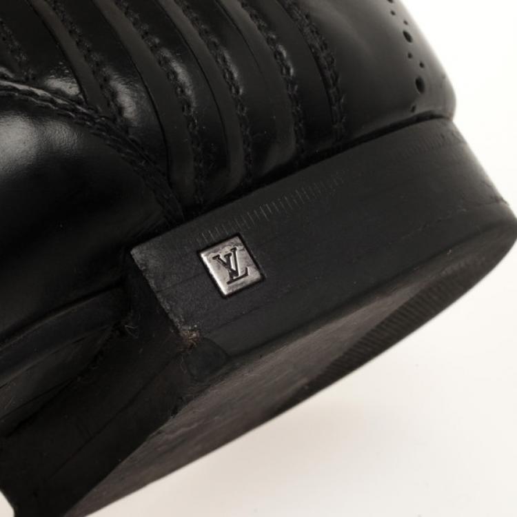 Pre Owned Louis Vuitton Black Glazed Leather Dress Lace Up Shoes Size 40.5