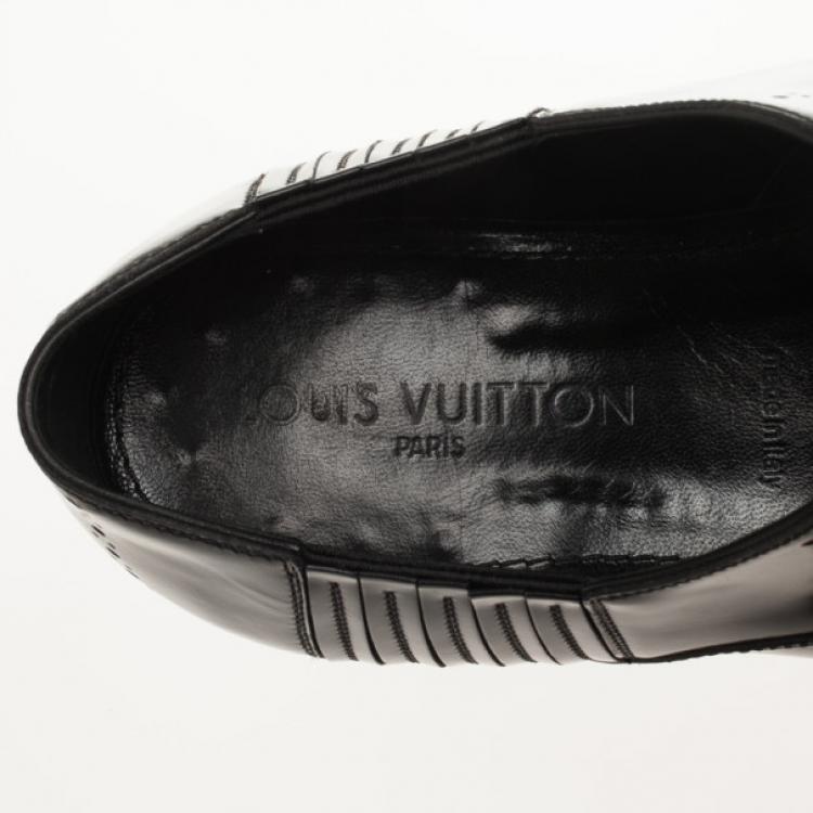 Pre Owned Louis Vuitton Black Glazed Leather Dress Lace Up Shoes Size 40.5