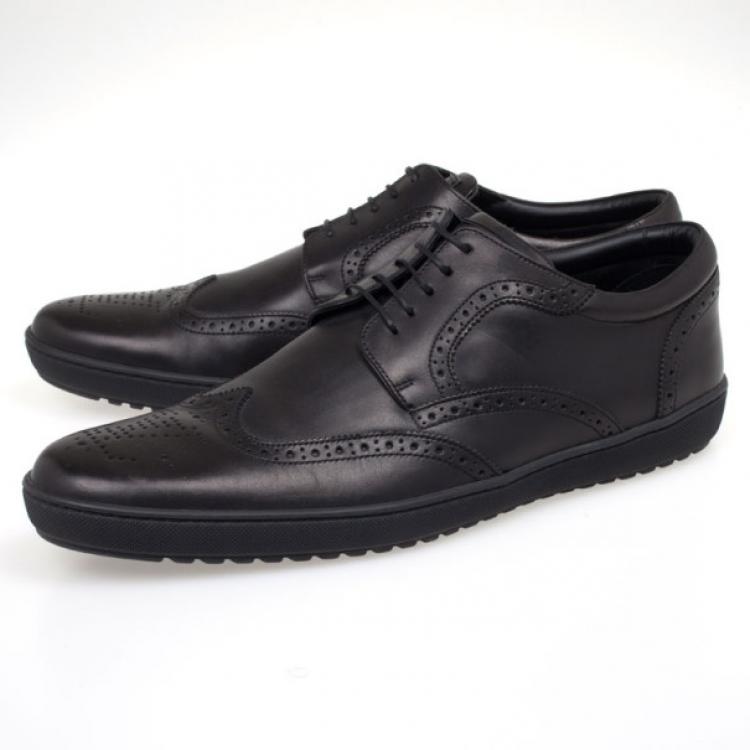 Pre Owned Louis Vuitton Black Leather Brogue Lace Up Shoes Size 41