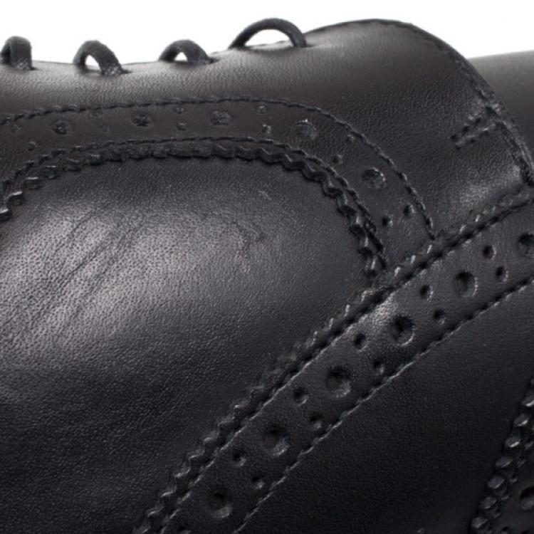 Pre Owned Louis Vuitton Black Leather Brogue Lace Up Shoes Size 41