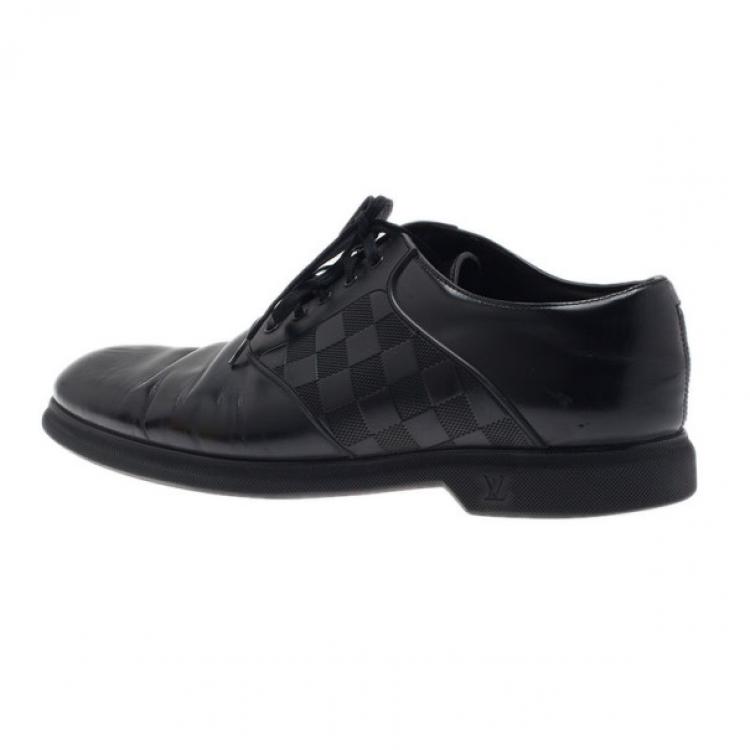Pre Owned Louis Vuitton Black Leather Damier Infini Richelieu Size 42