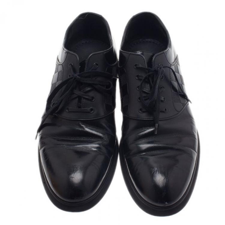 Pre Owned Louis Vuitton Black Leather Damier Infini Richelieu Size 42