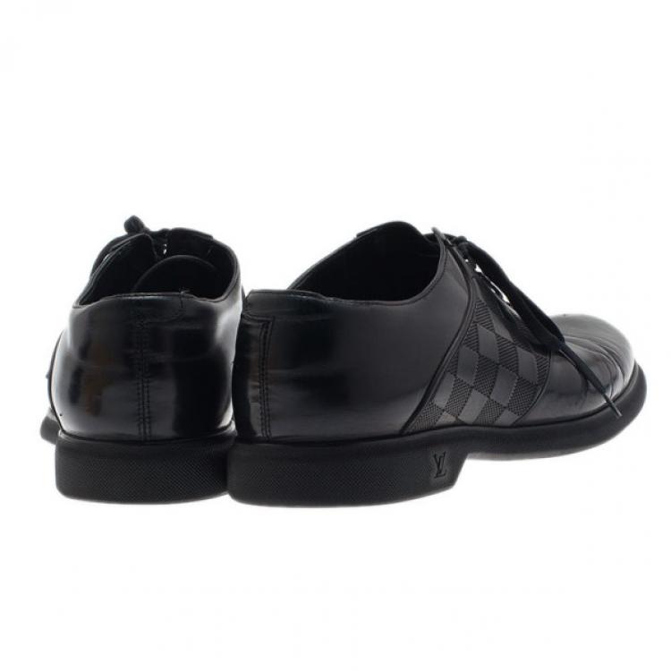 Pre Owned Louis Vuitton Black Leather Damier Infini Richelieu Size 42