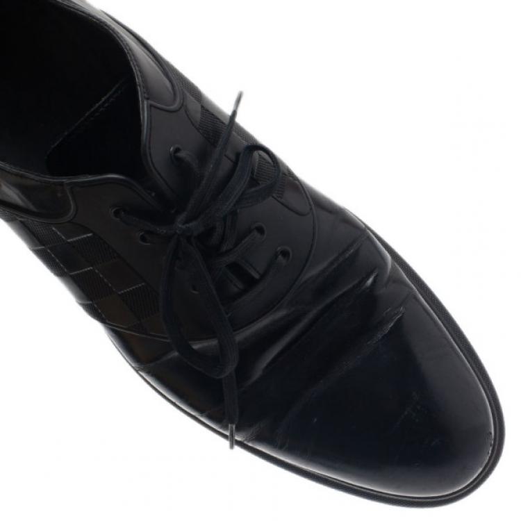 Pre Owned Louis Vuitton Black Leather Damier Infini Richelieu Size 42