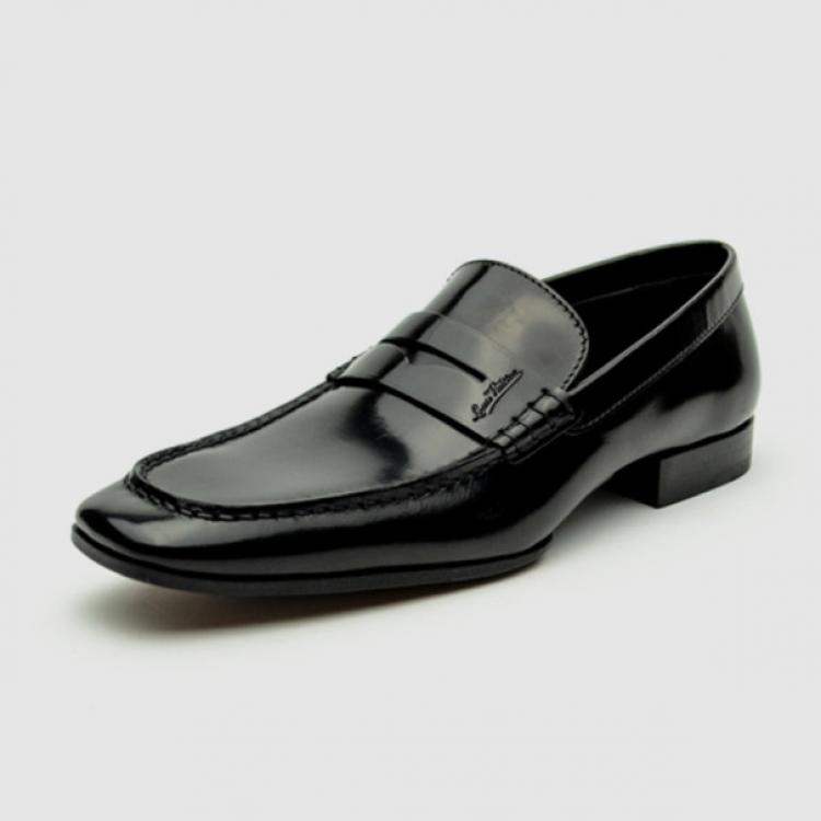 Pre Owned Louis Vuitton Black Glazed Leather Loafers Size 40