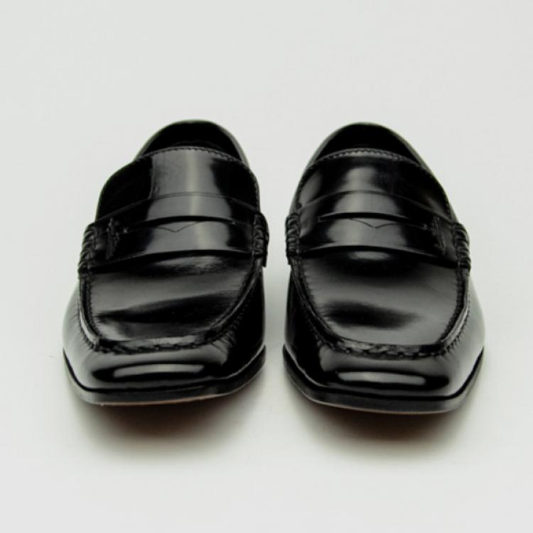 Pre Owned Louis Vuitton Black Glazed Leather Loafers Size 40