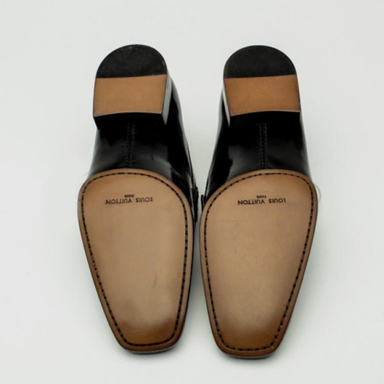Pre Owned Louis Vuitton Black Glazed Leather Loafers Size 40
