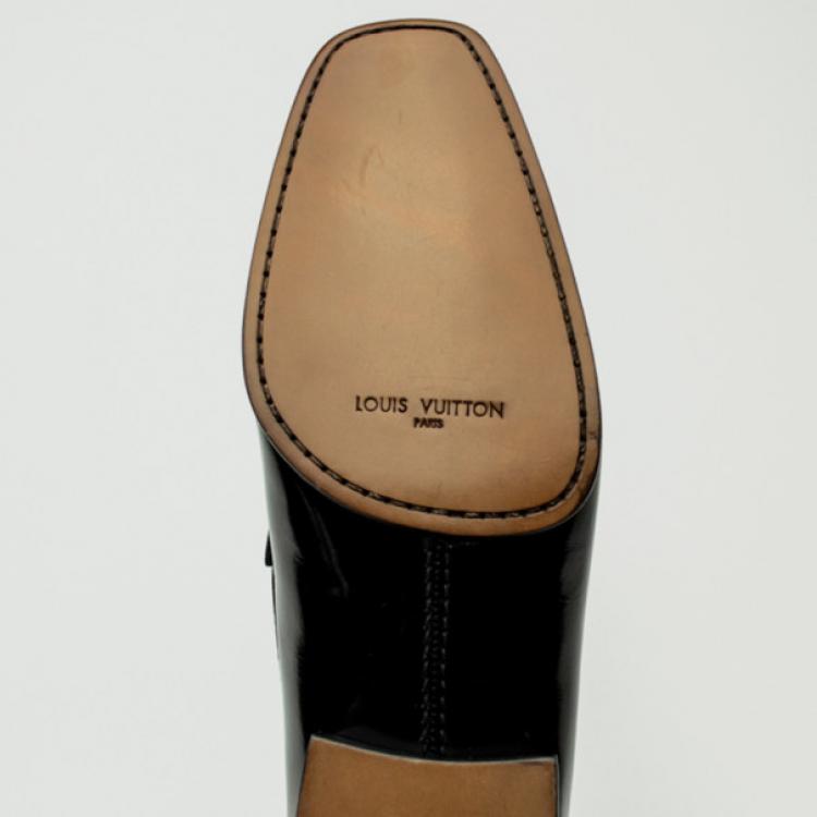 Pre Owned Louis Vuitton Black Glazed Leather Loafers Size 40