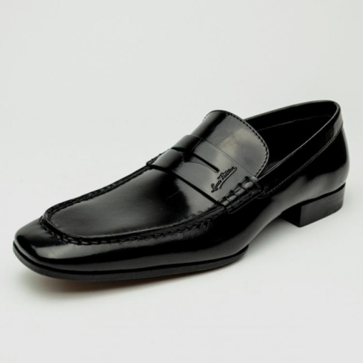 Pre Owned Louis Vuitton Black Glazed Leather Loafers Size 40