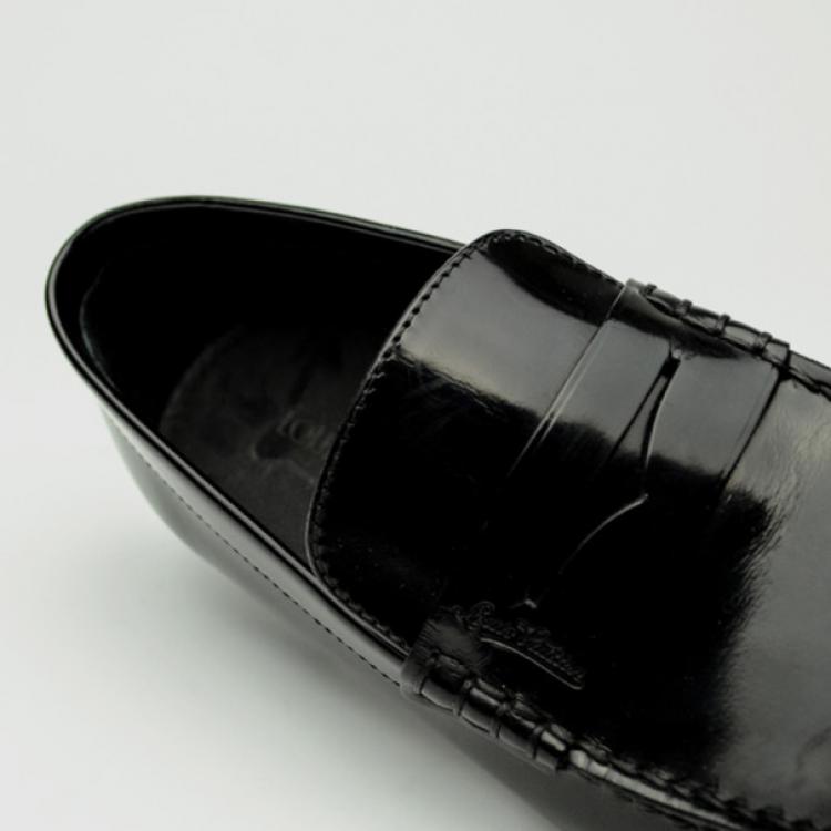Pre Owned Louis Vuitton Black Glazed Leather Loafers Size 40