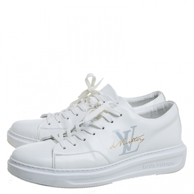 Pre Owned Louis Vuitton White Leather Low Top Sneakers Size 42