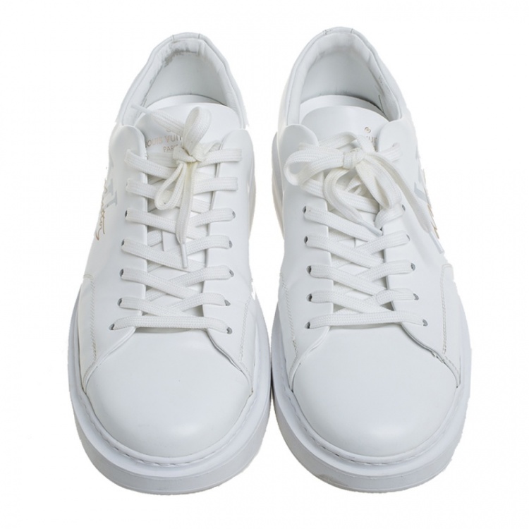 Pre Owned Louis Vuitton White Leather Low Top Sneakers Size 42