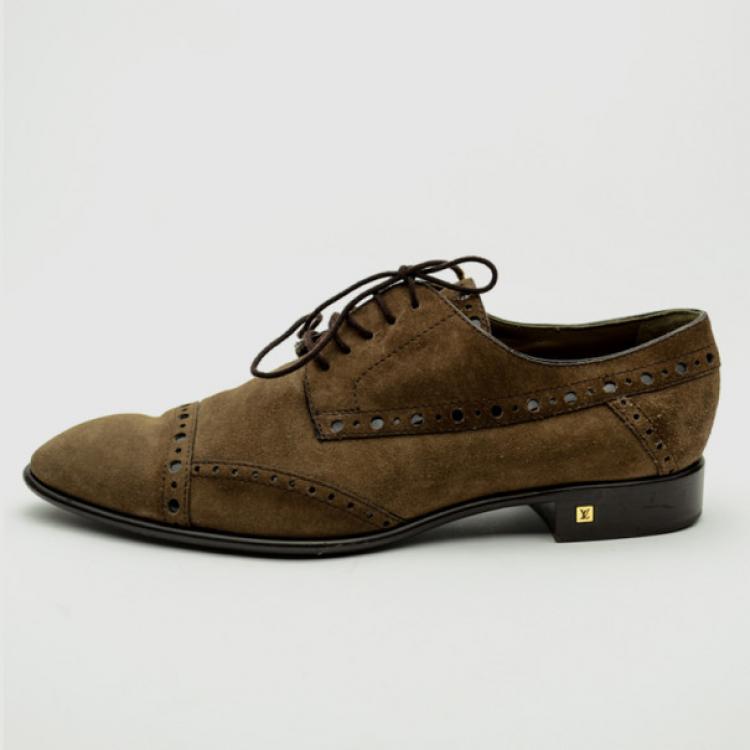 Pre Owned Louis Vuitton Brown Suede Brogue Lace Up Shoes Size 40