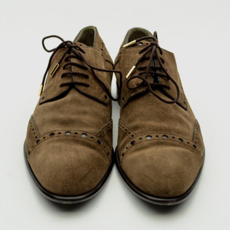 Pre Owned Louis Vuitton Brown Suede Brogue Lace Up Shoes Size 40