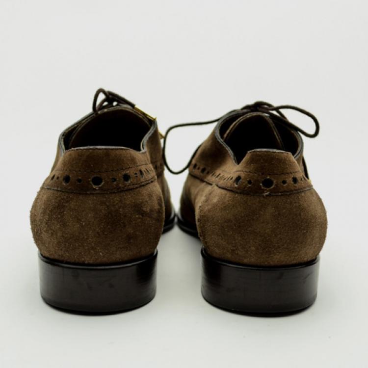 Pre Owned Louis Vuitton Brown Suede Brogue Lace Up Shoes Size 40