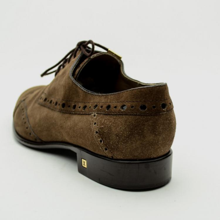 Pre Owned Louis Vuitton Brown Suede Brogue Lace Up Shoes Size 40