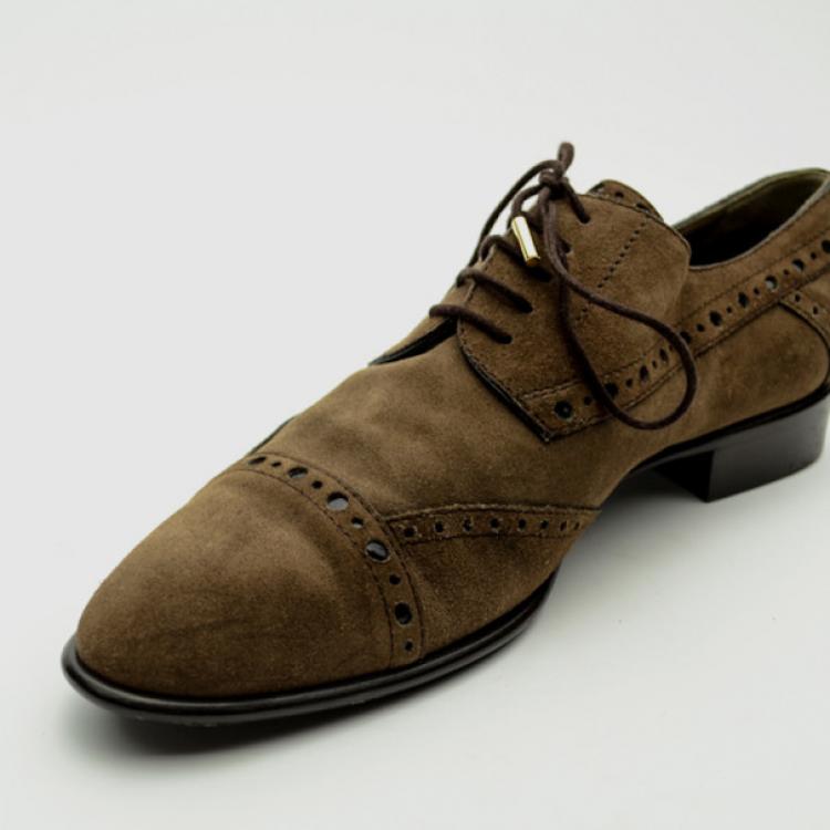 Pre Owned Louis Vuitton Brown Suede Brogue Lace Up Shoes Size 40