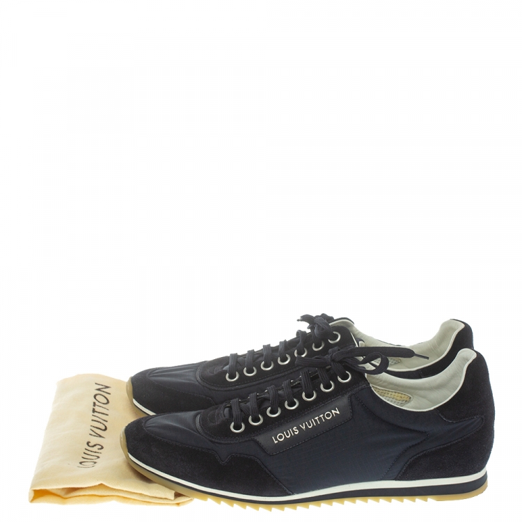 Pre Owned Louis Vuitton Blue Suede Leather And Nylon Trainers Low Top Sneakers Size 44