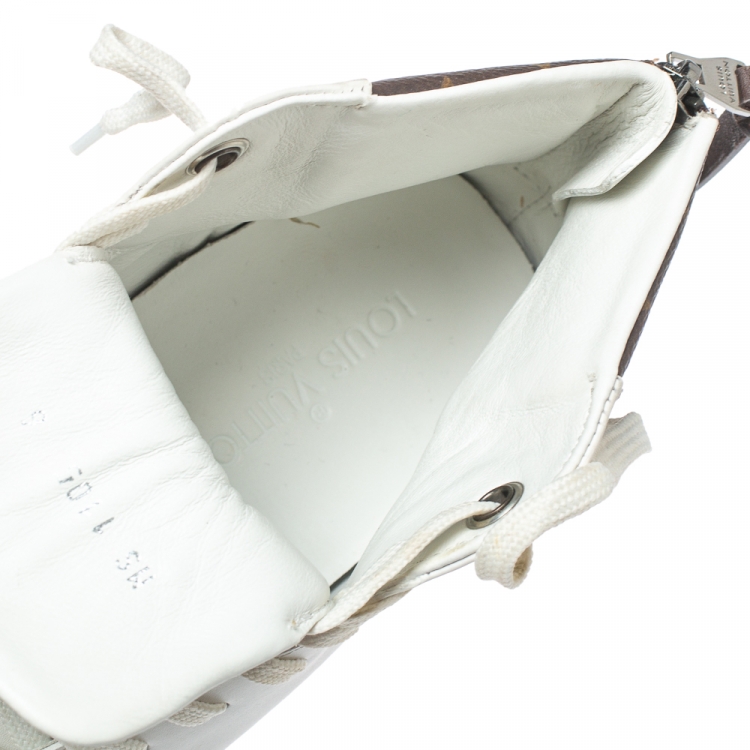 Pre Owned Louis Vuitton White/Brown Monogram Canvas And Leather Line Up High Top Sneakers Size 40