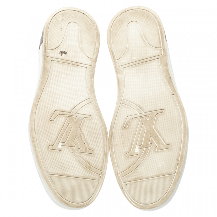 Pre Owned Louis Vuitton White/Brown Monogram Canvas And Leather Line Up High Top Sneakers Size 40