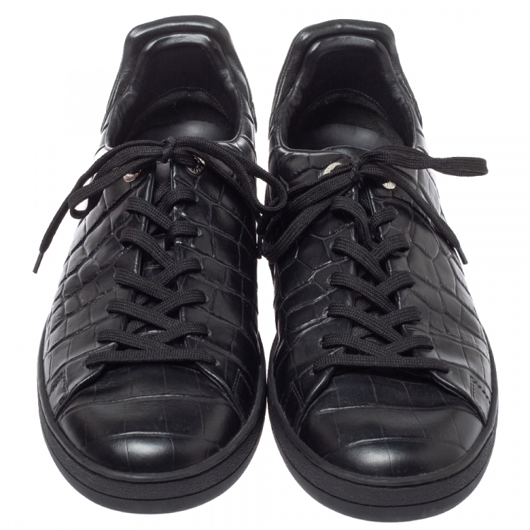 Pre Owned  Louis Vuitton Black Crocodile Embossed Leather Frontrow Sneakers Size 43