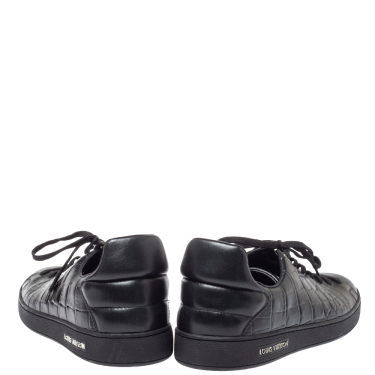 Pre Owned  Louis Vuitton Black Crocodile Embossed Leather Frontrow Sneakers Size 43