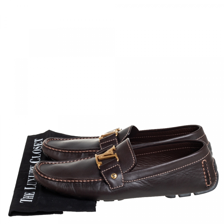 Pre Owned Louis Vuitton Brown Leather Monte Carlo Loafers Size 43.5