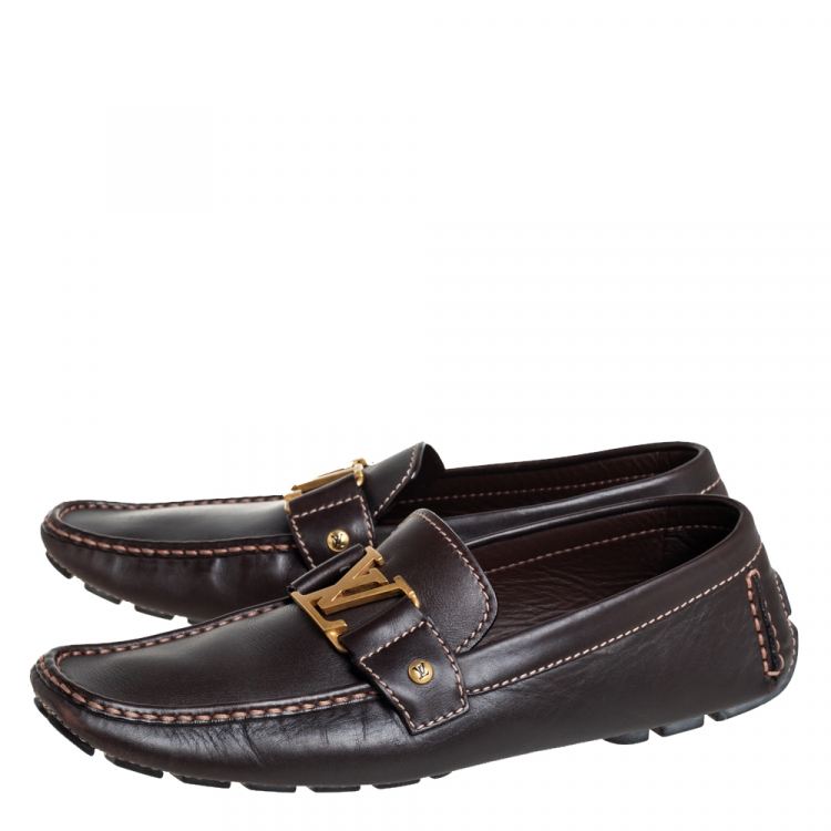 Pre Owned Louis Vuitton Brown Leather Monte Carlo Loafers Size 43.5