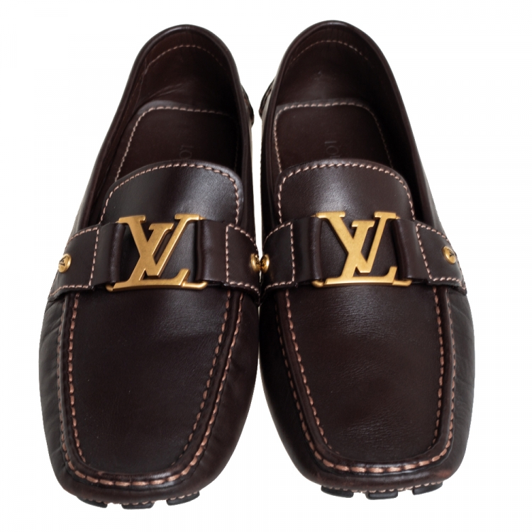 Pre Owned Louis Vuitton Brown Leather Monte Carlo Loafers Size 43.5
