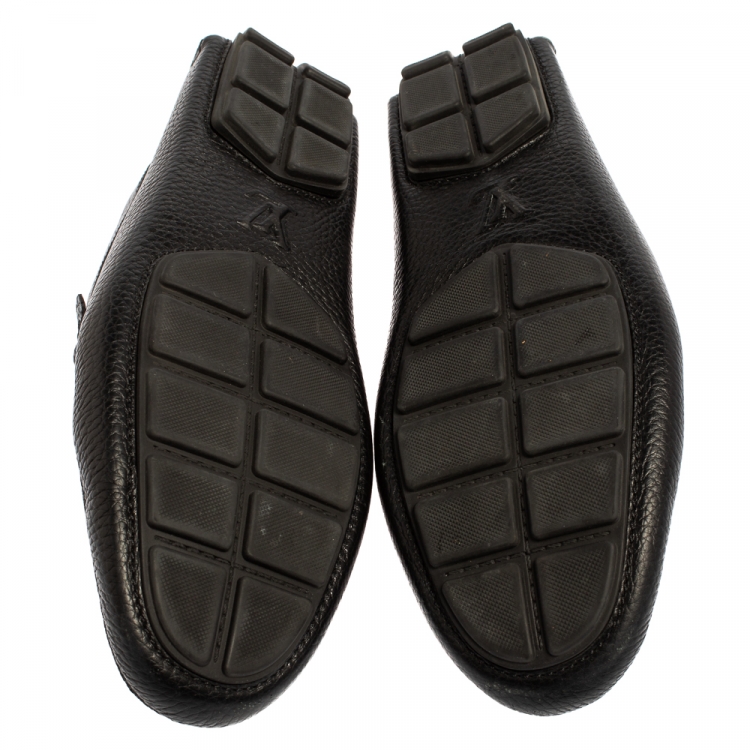 Pre Owned Louis Vuitton Black Leather Racetrack Slip On Loafers Size 44