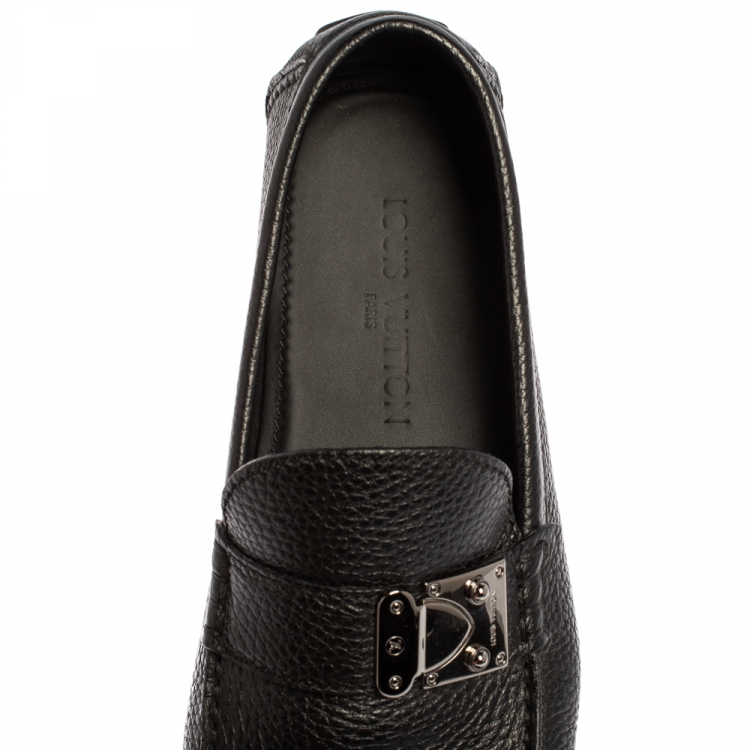 Pre Owned Louis Vuitton Black Leather Racetrack Slip On Loafers Size 44