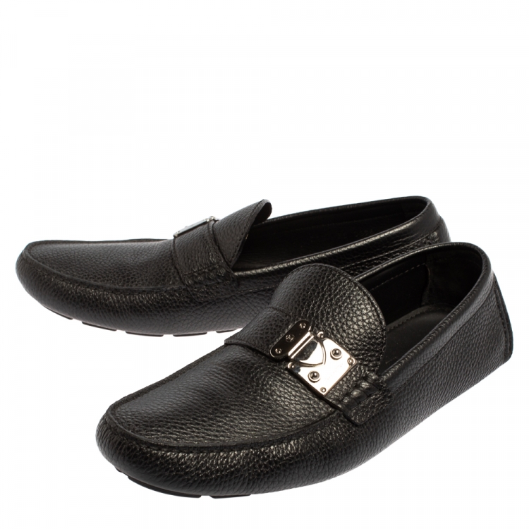 Pre Owned Louis Vuitton Black Leather Racetrack Slip On Loafers Size 44