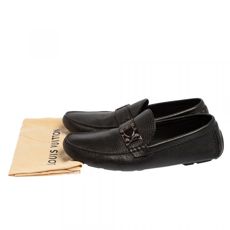 Pre Owned Louis Vuitton Black Leather Racetrack Slip On Loafers Size 44