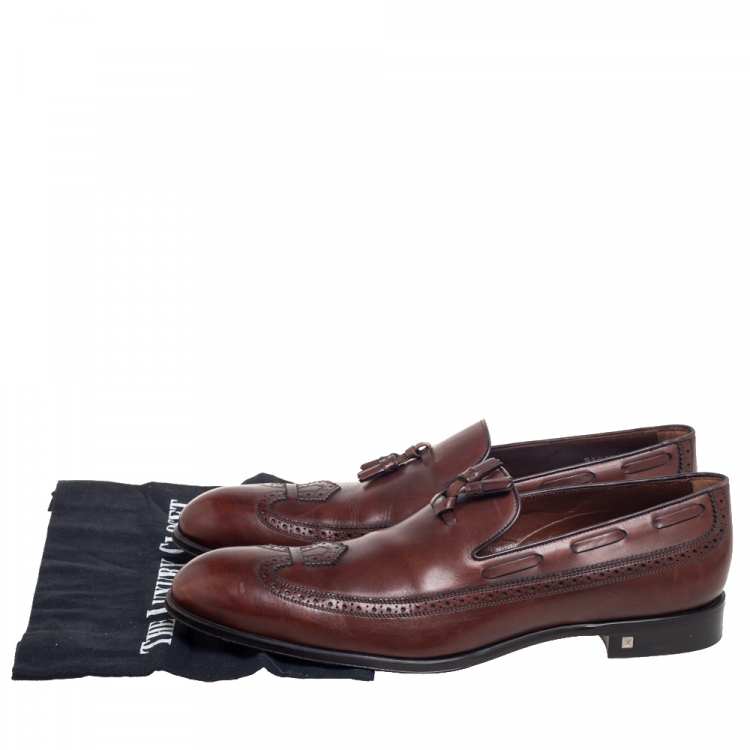 Pre Owned  Louis Vuitton Brown Leather Tassel  Brogue Detail Loafers Size 45