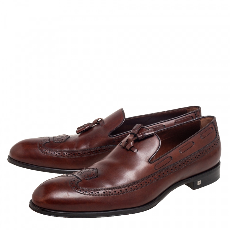 Pre Owned  Louis Vuitton Brown Leather Tassel  Brogue Detail Loafers Size 45