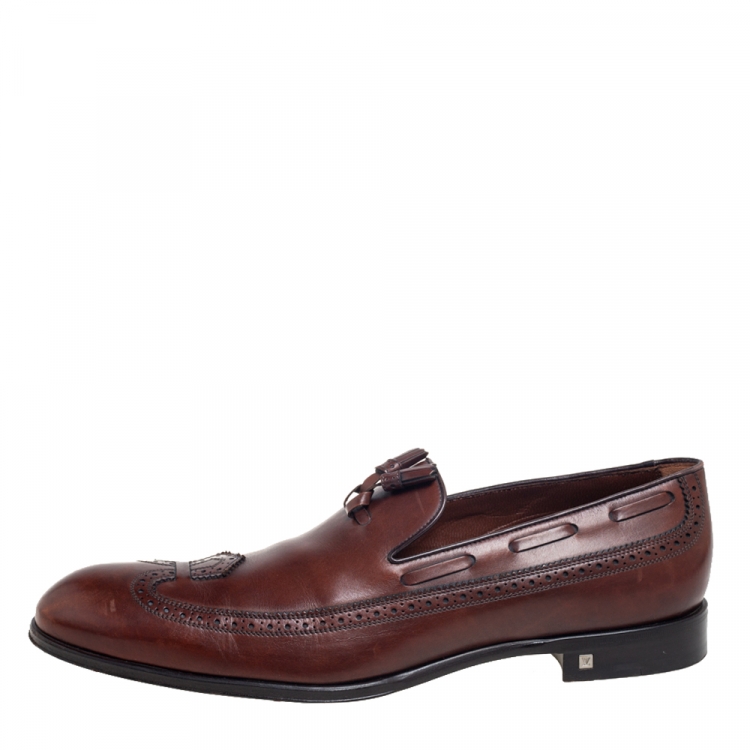 Pre Owned  Louis Vuitton Brown Leather Tassel  Brogue Detail Loafers Size 45