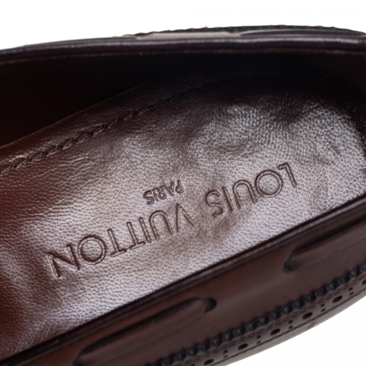 Pre Owned  Louis Vuitton Brown Leather Tassel  Brogue Detail Loafers Size 45