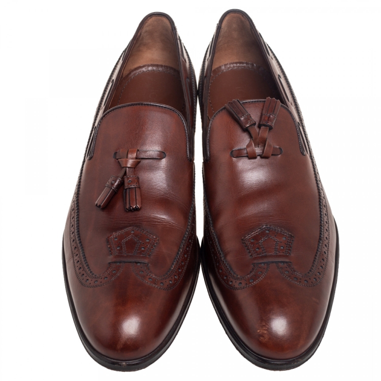 Pre Owned  Louis Vuitton Brown Leather Tassel  Brogue Detail Loafers Size 45