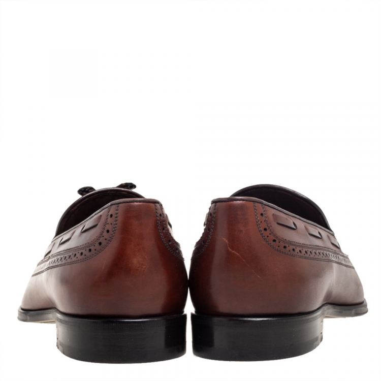 Pre Owned  Louis Vuitton Brown Leather Tassel  Brogue Detail Loafers Size 45