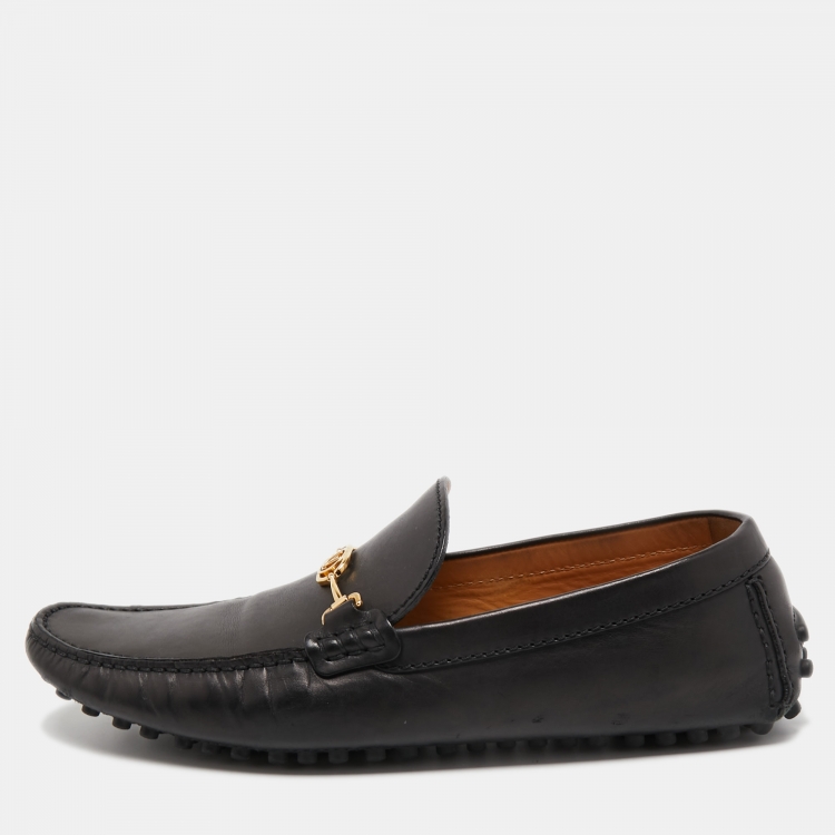 Pre Owned Louis Vuitton Black Leather Slip on Loafers Size 42.5