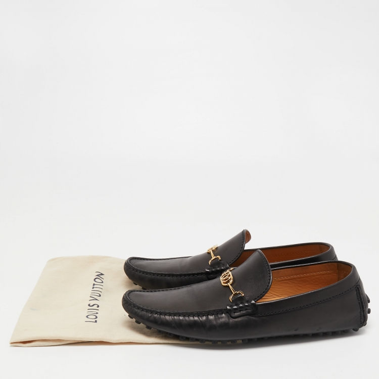Pre Owned Louis Vuitton Black Leather Slip on Loafers Size 42.5