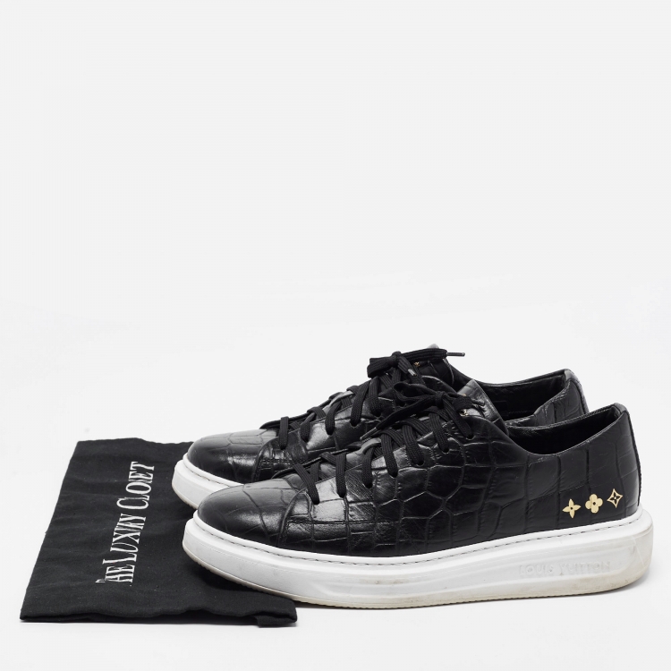 Pre Owned Louis Vuitton Black Croc Embossed Leather Frontrow Sneakers Size 41