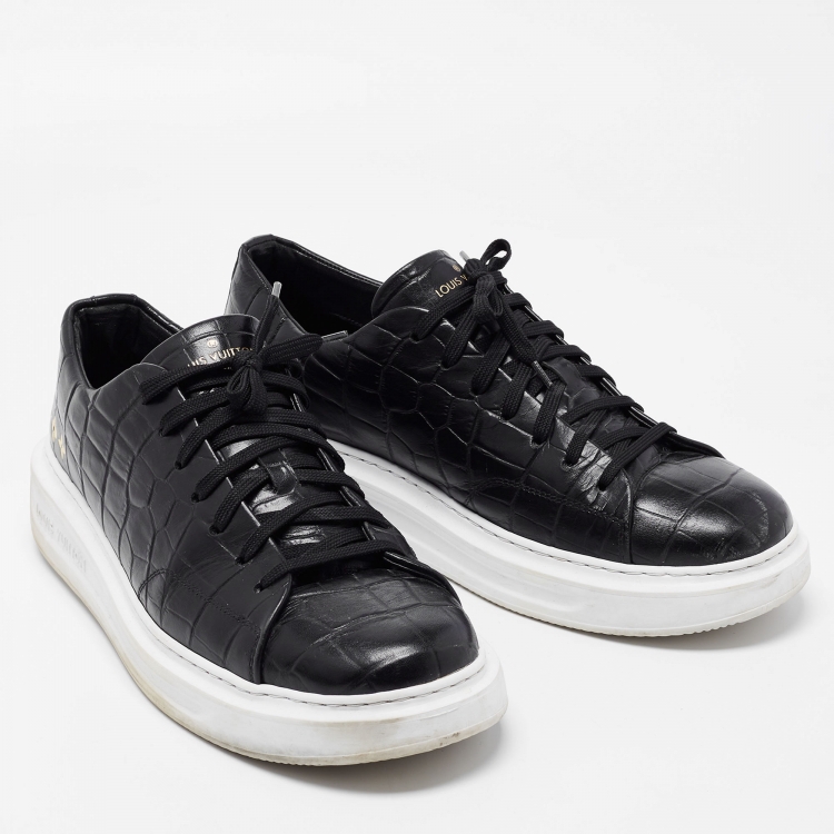 Pre Owned Louis Vuitton Black Croc Embossed Leather Frontrow Sneakers Size 41
