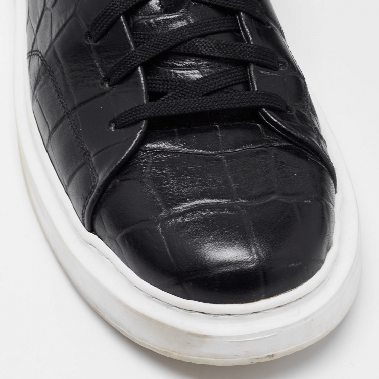 Pre Owned Louis Vuitton Black Croc Embossed Leather Frontrow Sneakers Size 41