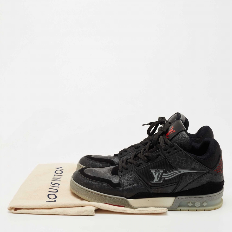 Pre Owned Louis Vuitton Black/Grey Suede, Fabric and Monogram Canvas LV Trainer Sneakers Size 44