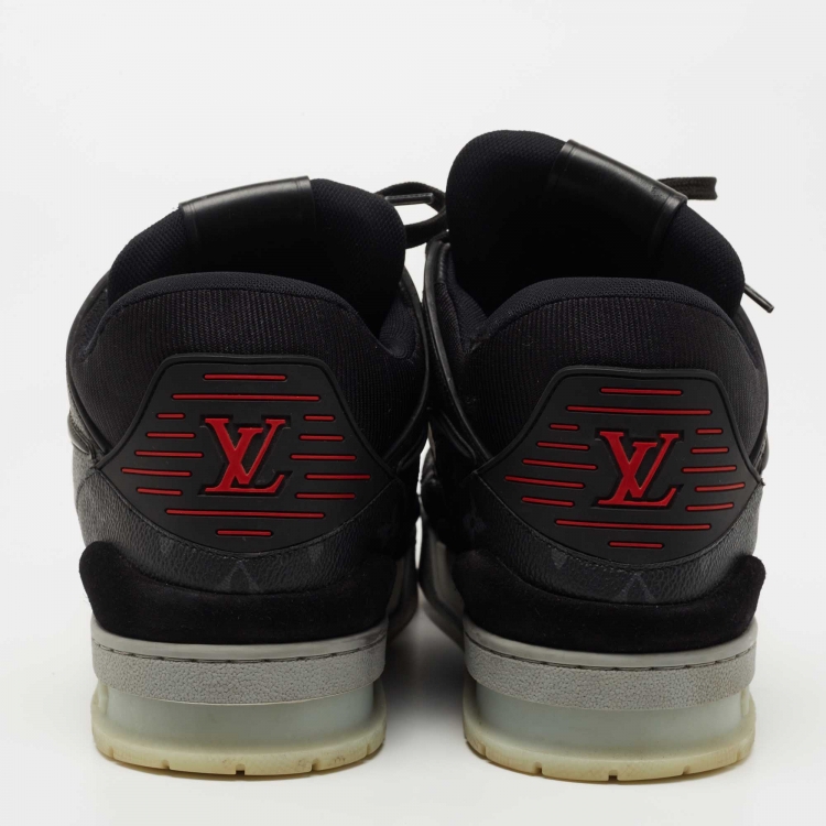 Pre Owned Louis Vuitton Black/Grey Suede, Fabric and Monogram Canvas LV Trainer Sneakers Size 44